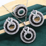 Luxurious Black Crystal Jewelry Set For Women Silver Birthday Jewelry