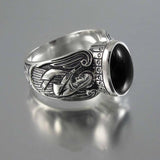 Antique Silver Guardian Angel Ring Green Moonstone for Women Jewelry