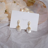 Luxury Pearl Stud Earrings Women 14K Yellow Gold Wedding Jewelry