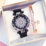 Luxury Women Rhinestone Flower Watch Bracelet Set Party Jewelry