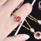 Round Red Ruby  Jewelry Sets For Women Engagement Jewellery