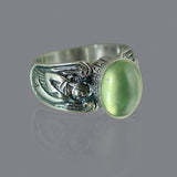 Antique Silver Guardian Angel Ring Green Moonstone for Women Jewelry