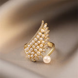 Luxury Wing Angel Pearl Ring For Women Wedding Anniverssary Jewelry