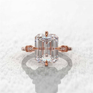 Square White Sapphire Ring Rose Gold Engagement for Women Jewelry