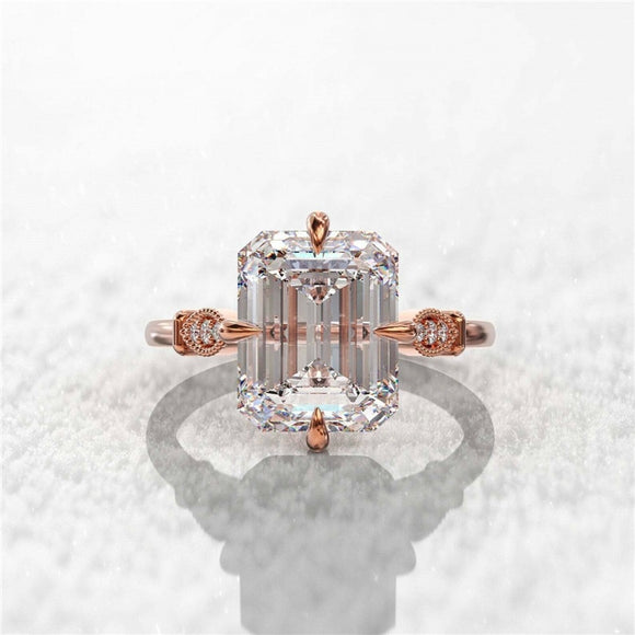 Square White Sapphire Ring Rose Gold Engagement for Women Jewelry