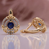 Natural Zircon Dark Blue Drop Earrings Women 585 Rose Gold Jewelry