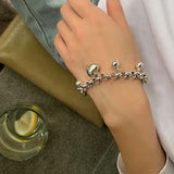 Silver Bead Heart Pendant Bracelet Party Jewelry For Women