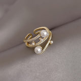 Three-Layer Pearl Gold Ring For Women Wedding Jewelry