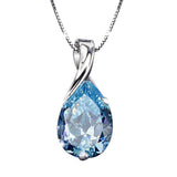 Water Drop Aquamarine Pendant Necklace for Women Engagement Jewelry