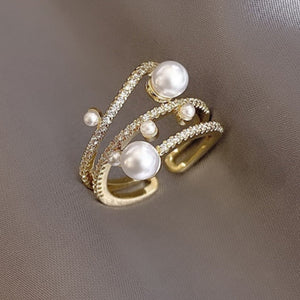 Three-Layer Pearl Gold Ring For Women Wedding Jewelry