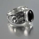 Antique Silver Guardian Angel Ring Green Moonstone for Women Jewelry