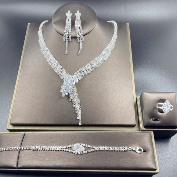 Silver Sapphire Bridal Jewelry Set Women Wedding Jewelry