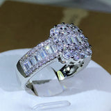 Square White Zircon Ring Silver For Wedding Jewelry Set