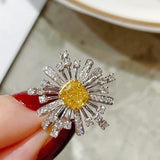 Yellow Sunfolwer Zircon Ring Wedding Promise for Women  Jewelry