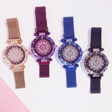 Luxury Women Rhinestone Flower Watch Bracelet Set Party Jewelry