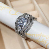 Luxury 3Pcs Gold Zircon Ring Set for Women Wedding  Jewelry