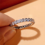 Shiny Thin Engagement Band Ring Silver Zircon for Women Jeweller