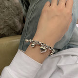 Silver Bead Heart Pendant Bracelet Party Jewelry For Women