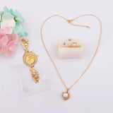 Women Gold Bracelet Watch Set Necklace Earrings ring Jewelry Set