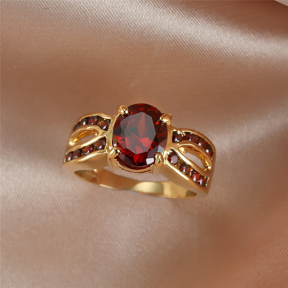 Vintage Red Ruby Gemstone Ring Gold Wedding For Women Jewelry