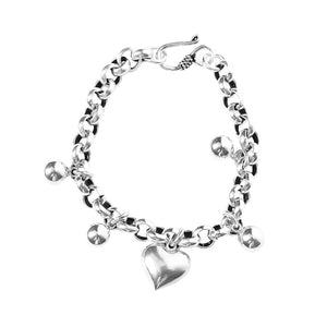 Silver Bead Heart Pendant Bracelet Party Jewelry For Women