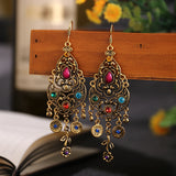 Ethnic Carved Long Earrings Women Hollow Flower Wedding Jewelry