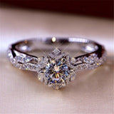 Classic Flower Engagement Ring Women Silver Wedding Jewelry