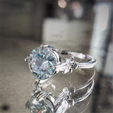 Round Sky Blue Flower Ring Women Anniverssary jewelry