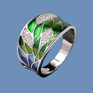 Inlaid Green Flower Zircon Ring 925 Silver for Women Wedding Jewelry