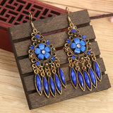 Ethnic Carved Long Earrings Women Hollow Flower Wedding Jewelry