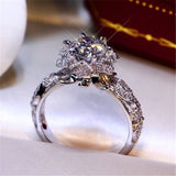 Classic Flower Engagement Ring Women Silver Wedding Jewelry