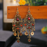 Ethnic Carved Long Earrings Women Hollow Flower Wedding Jewelry