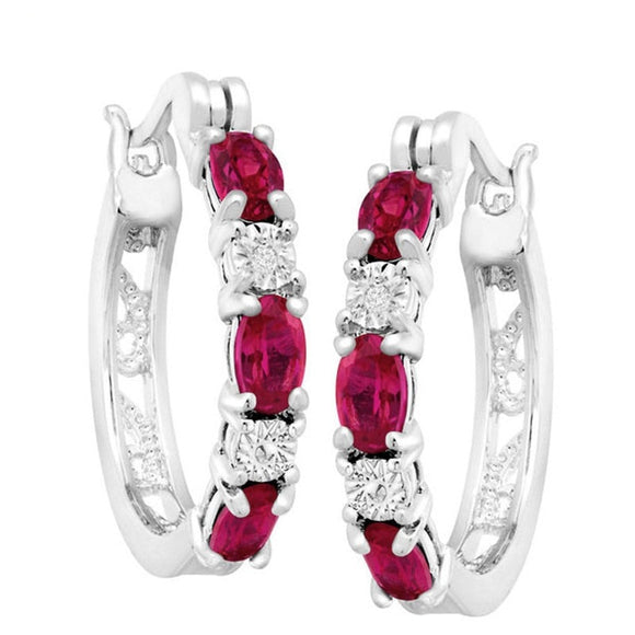 Oval Red Ruby Gemstones Earrings for Women Silver Jewelry