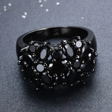 Big Black Inlaid Zircon Ring For Women Wedding Vintage Jewelry