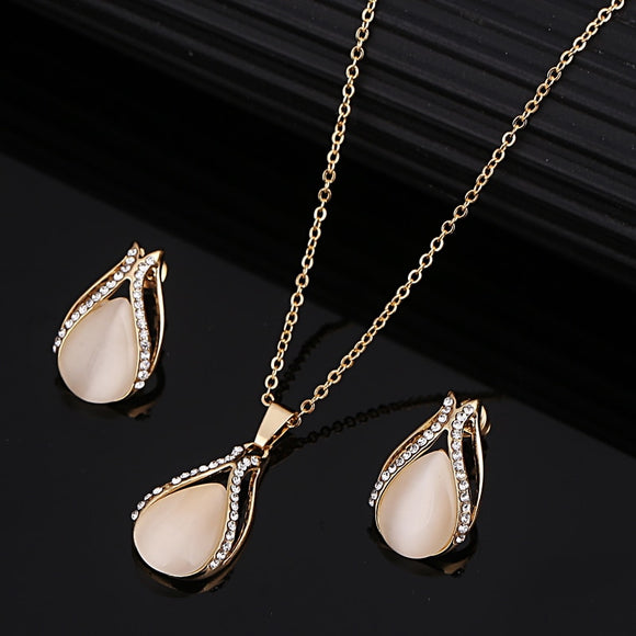 Water Drop Opal Gold Jewelry Set For Woman Wedding Jewelry