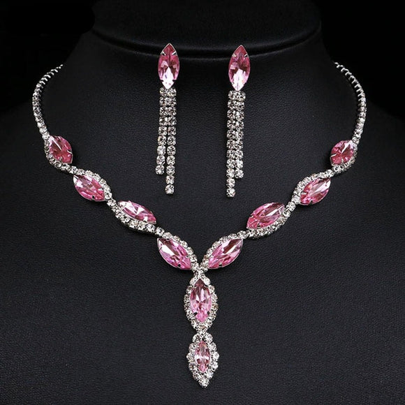 Luxury Pink Zircon Wedding Jewelry Sets for Women Bridal Jewelry