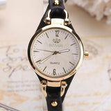 Round Dial Casual Watch Women Leather Strap Wristwatch Jewelry