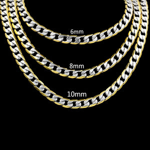 Cuban Link Chain Necklace for Women Gold Mixed Silver Jewelry