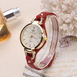 Round Dial Casual Watch Women Leather Strap Wristwatch Jewelry