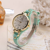 Round Dial Casual Watch Women Leather Strap Wristwatch Jewelry