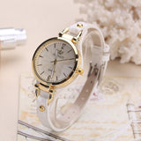 Round Dial Casual Watch Women Leather Strap Wristwatch Jewelry