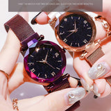 Women Starry Sky Belt Diamond Watch Magnet Buckle JEWELRY