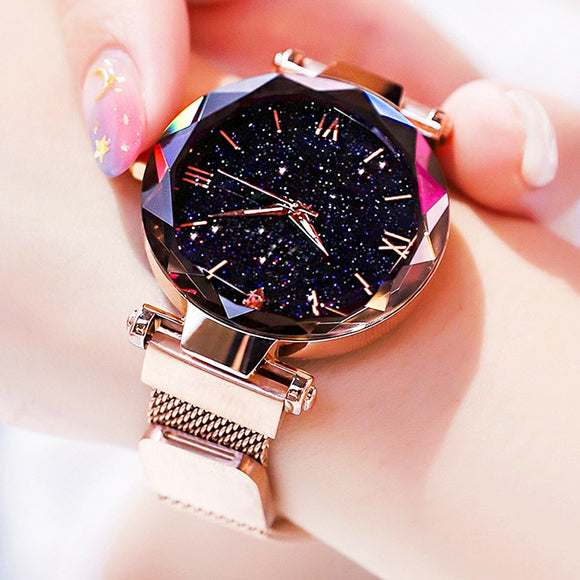 Women Starry Sky Belt Diamond Watch Magnet Buckle JEWELRY