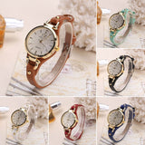 Round Dial Casual Watch Women Leather Strap Wristwatch Jewelry