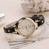 Round Dial Casual Watch Women Leather Strap Wristwatch Jewelry