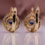 Natural Zircon Dark Blue Drop Earrings Women 585 Rose Gold Jewelry