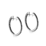 Round Black Spinel Hoop Earrings Silver Engagement for Women Jewelry