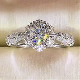 Classic Flower Engagement Ring Women Silver Wedding Jewelry