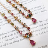 Garnet Gemstones Necklace Topaz Tourmaline Women  Party Anniversary Jewelry