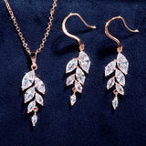 WHITE SAPPHIRE LEAF HOOK EARRINGS NECKLACE SET FOR WOMEN BRIDAL JEWELRY